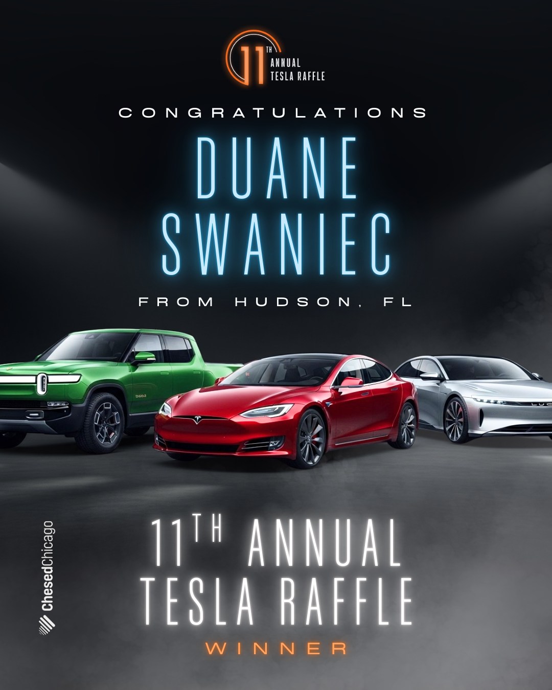 ChesedChicago - 🎉 CONGRATS to the 11th Annual Tesla Raffle... | Facebook