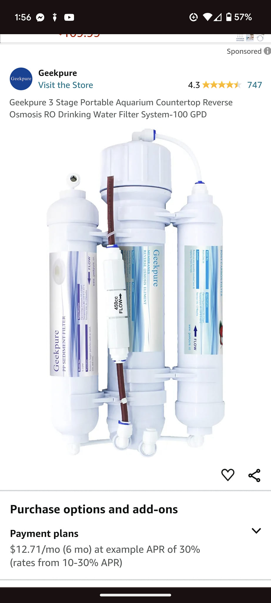 Improved Version, 4 Stage 150 GPD Reverse Osmosis Filtration System