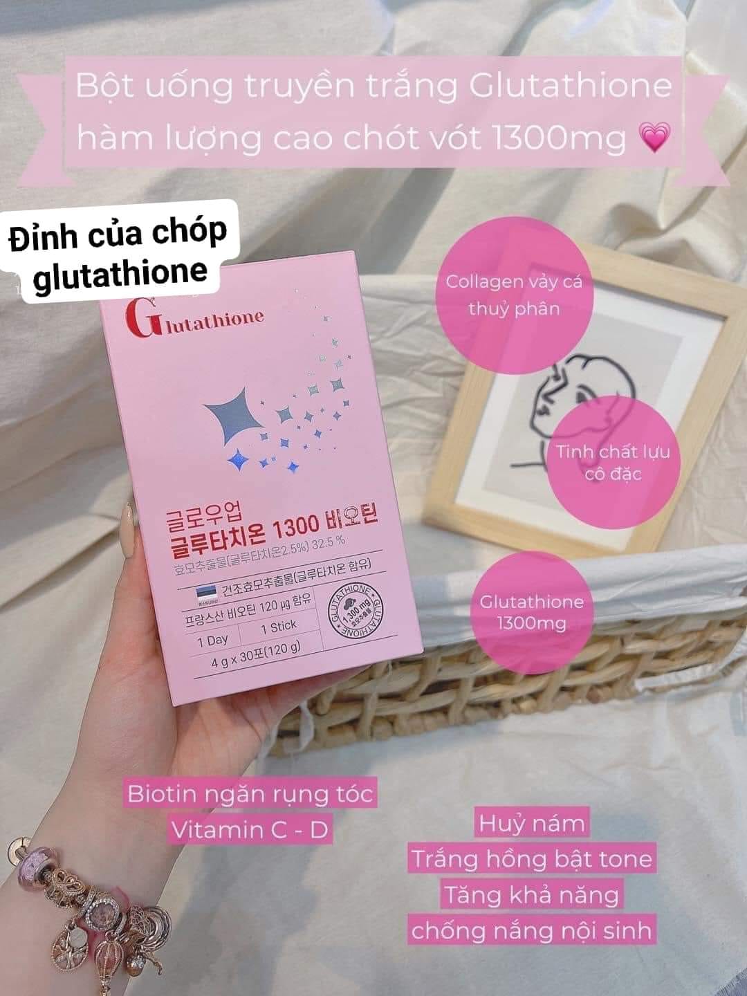 bột uống trắng da glutathione 1300mg Phương pháp làm đẹp 