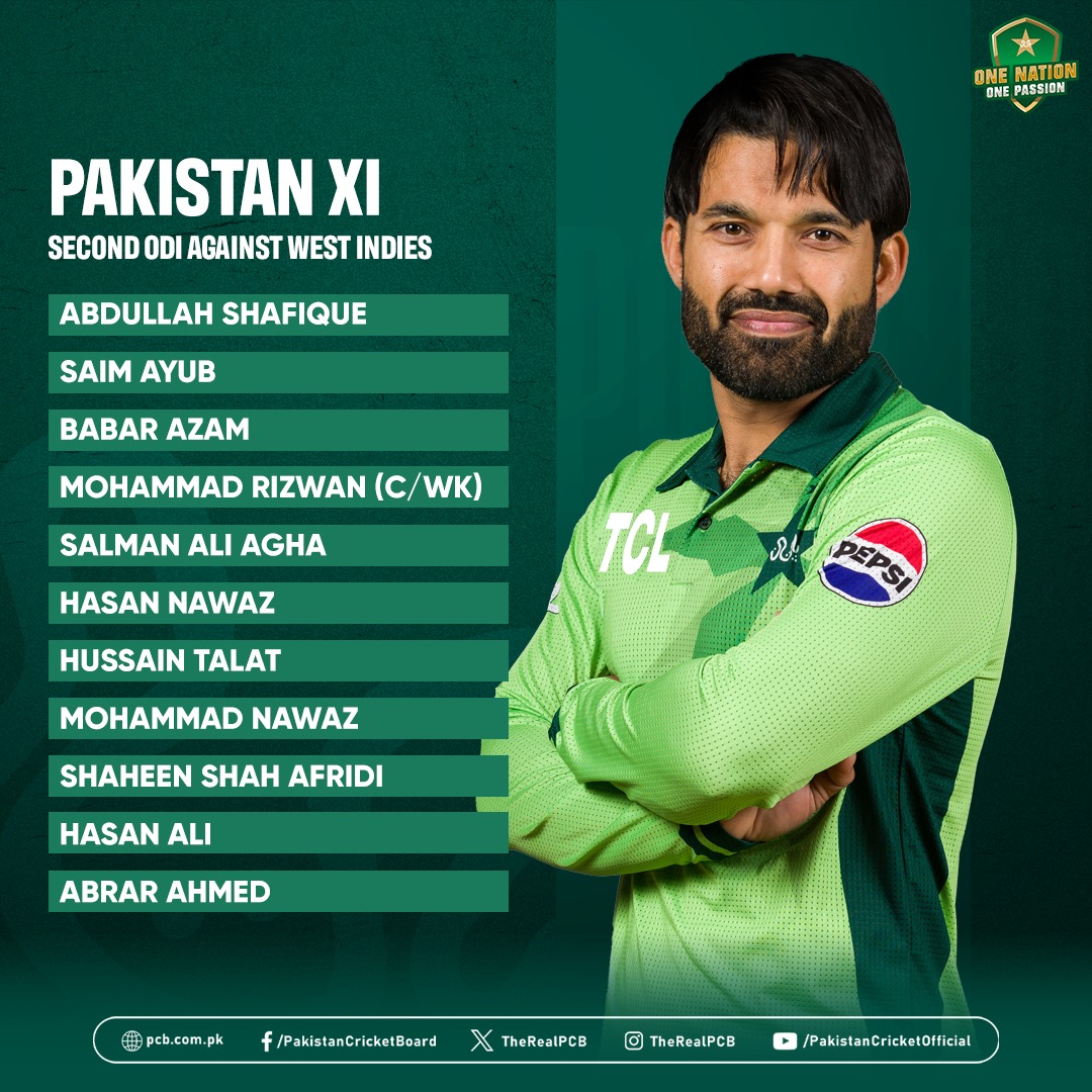 Pakistan - Three changes to Pakistan's playing XI for today 🇵🇰🏏 #WIvPAK ...