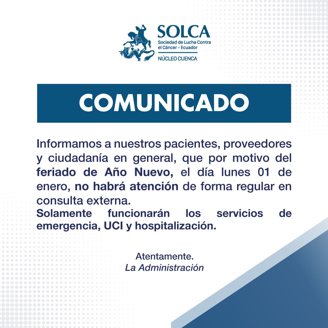 📢 Comunicado... - Instituto del Cáncer SOLCA Cuenca