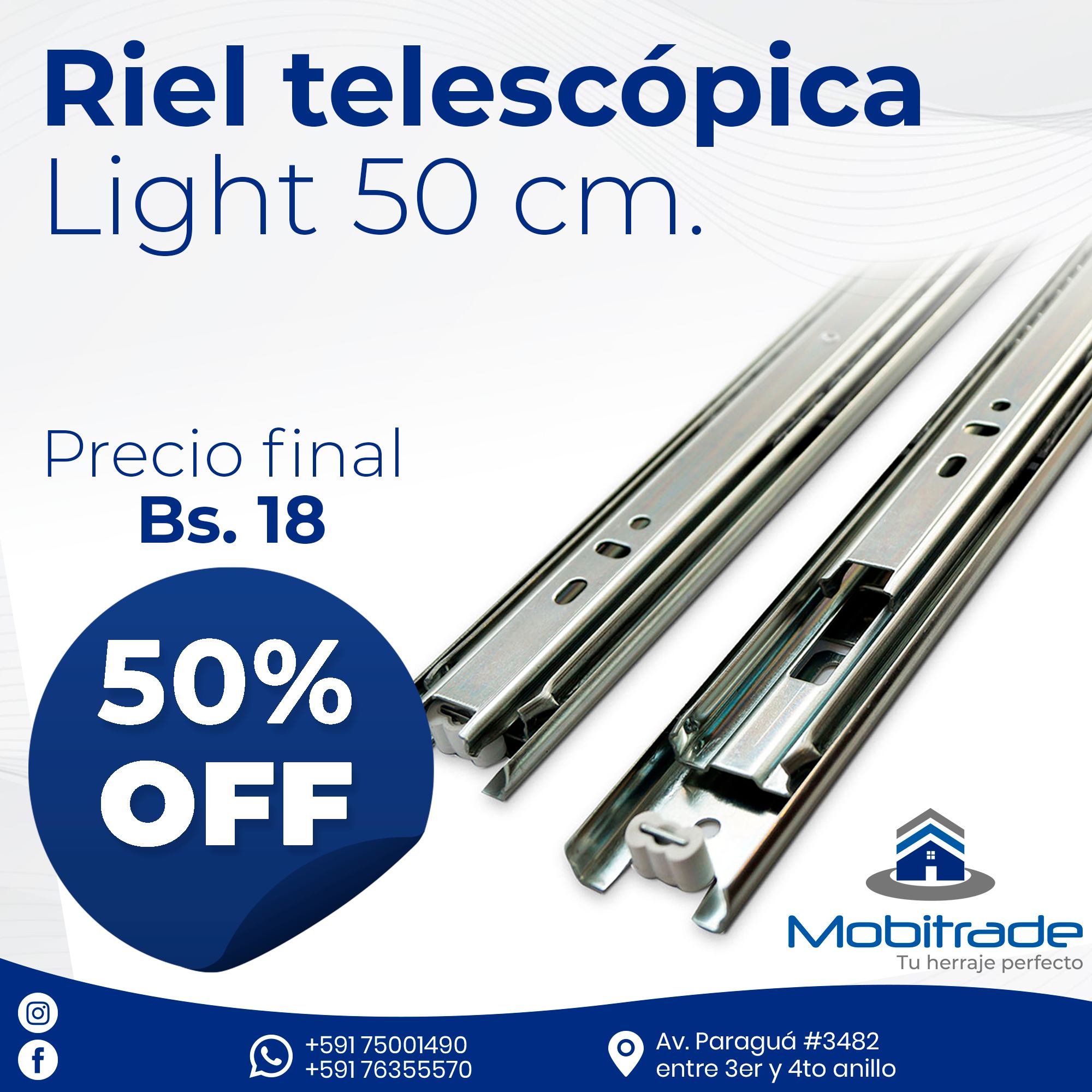 Mobitrade - Riel telescópica Light de 50 cm. Es fabricada en acero ...