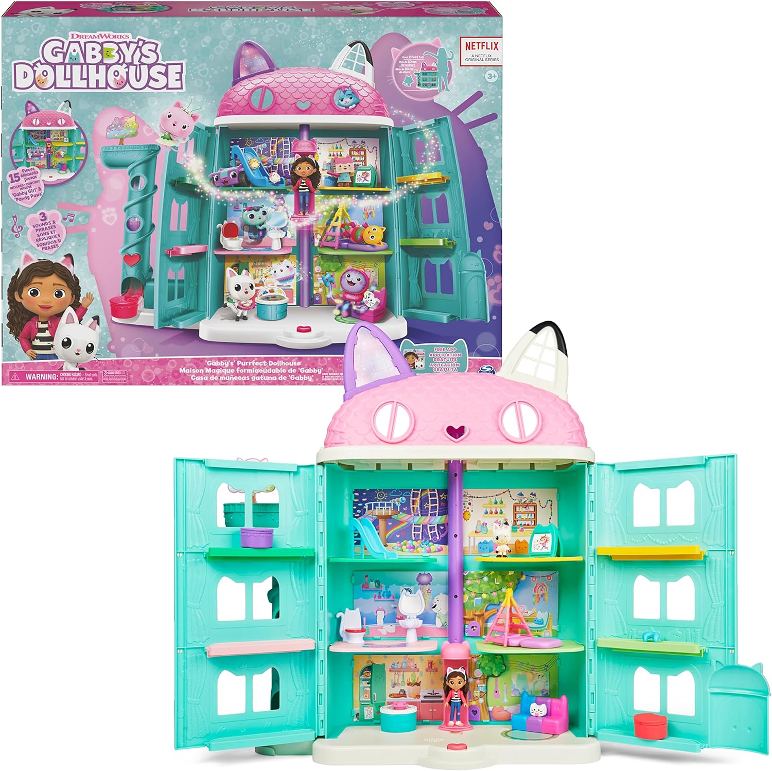 Gabby Et La Maison Magique – Maison De Poupée Interactive 60 Cm – Thème Fête – 1 Figurine + 15 Accessoires – Dès 3 Ans