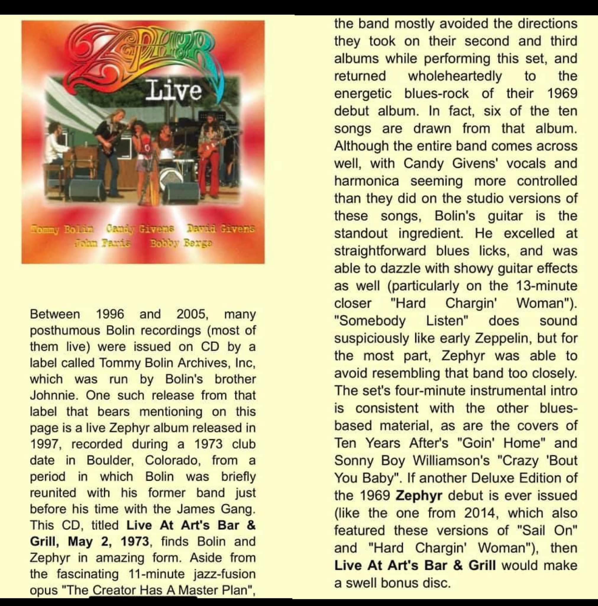 Zephyr - with Tommy Bolin- ￼Sail On - Live - reunion 1973