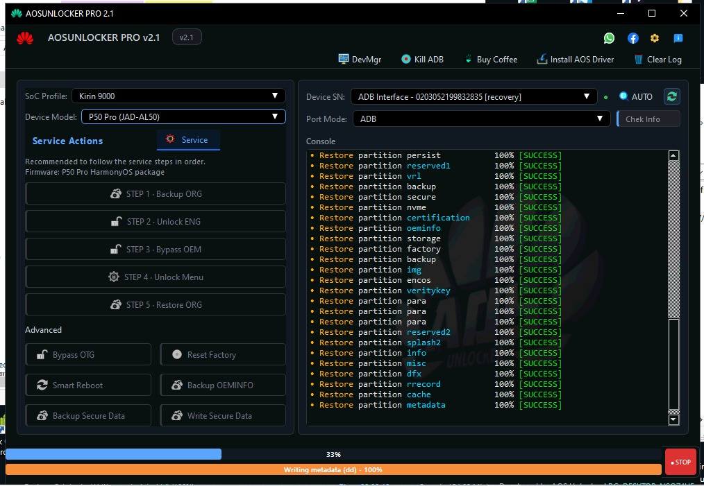 JAD -AL50 AKA P50PRO KIRIN 9000 ISP MODE AUTO MENU Support JAD