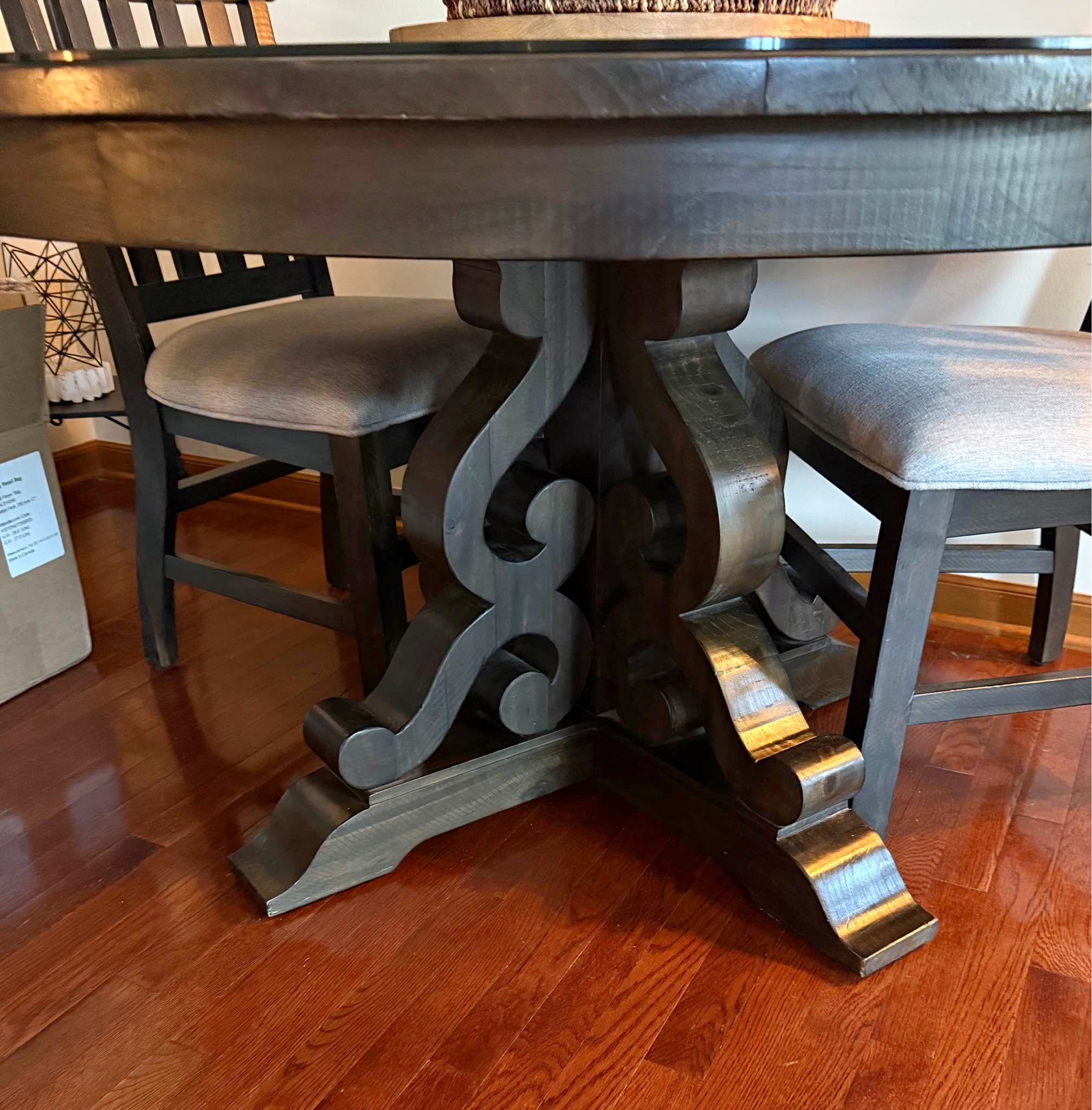 Farmhouse Charter House 54”Round Dining Table with Custom Glass Topper ...