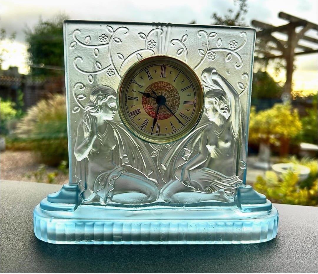 August Walther & Sohne's Art Deco glass clock, 1930s. August
