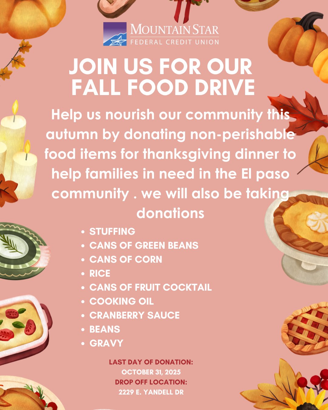 🍁 Last chance to give... - Mountain Star Federal Credit Union | Facebook