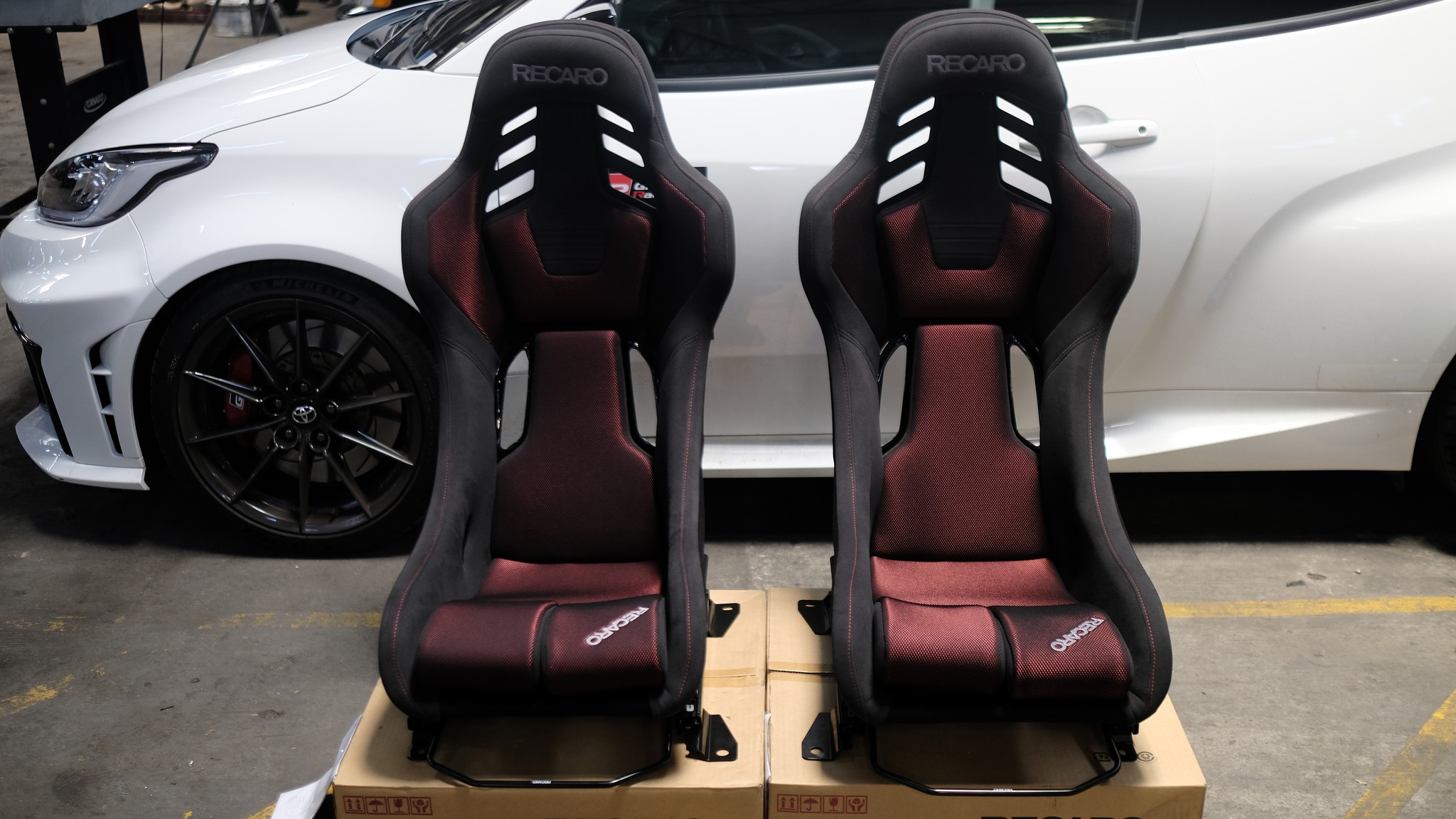 Fresh Recaro Japan bucket seats ready for installation — perfect 
