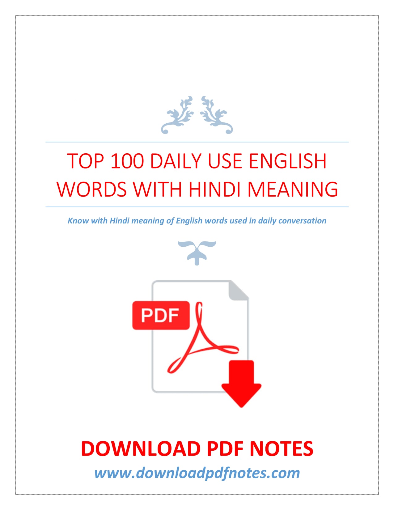 Top 100 Daily Use English Words with... - DOWNLOAD PDF NOTES | Facebook