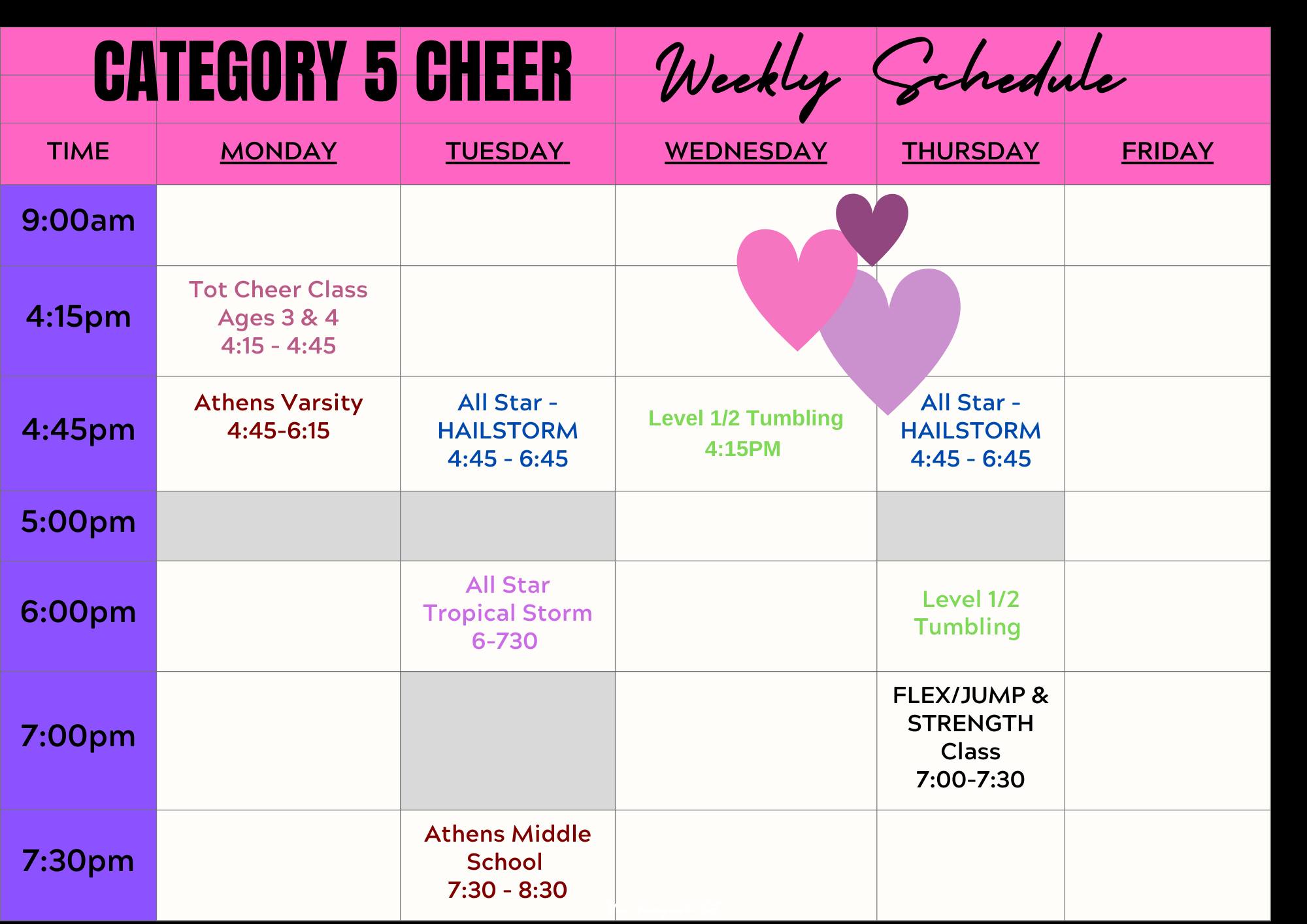 New updated schedule!!!... - CATEGORY 5 CHEER and EMPOWERMENT | Facebook