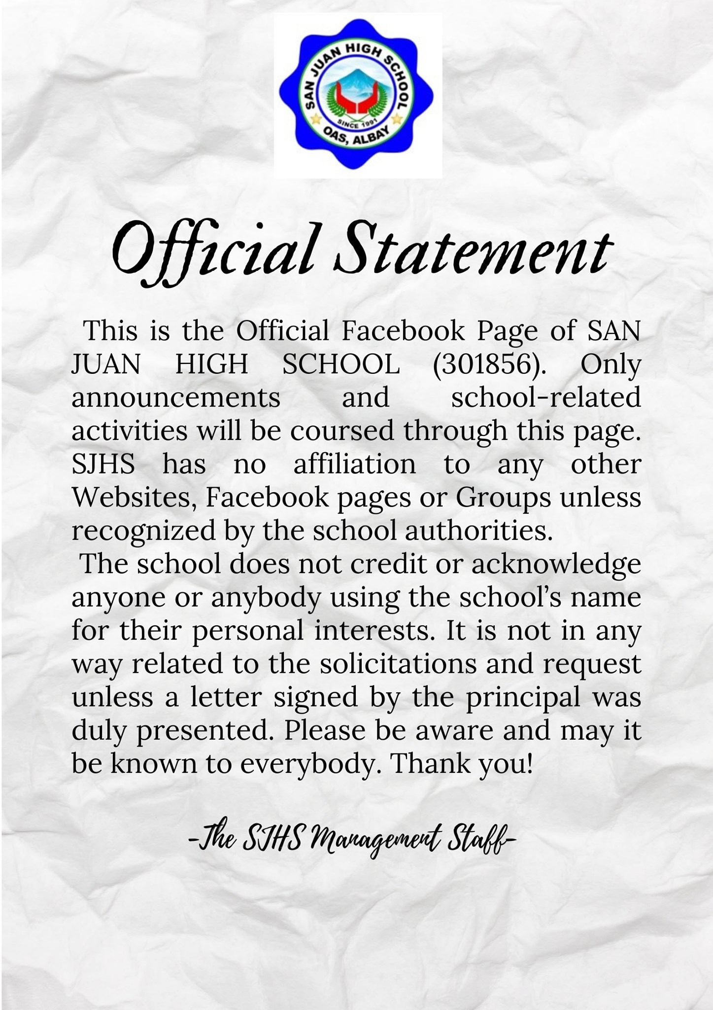 DepEd Tayo San Juan High School - 301856 | Oas