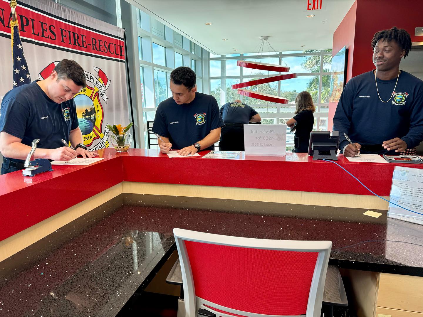 Firefighters William Saez, Oscar Sotolongo, and Devin Lozier were