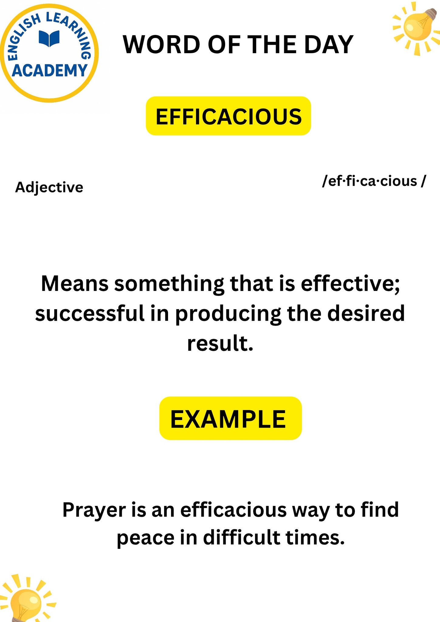English - VOCABULARY ENHANCEMENT ( Efficacious) EXAMPLE: The new ...