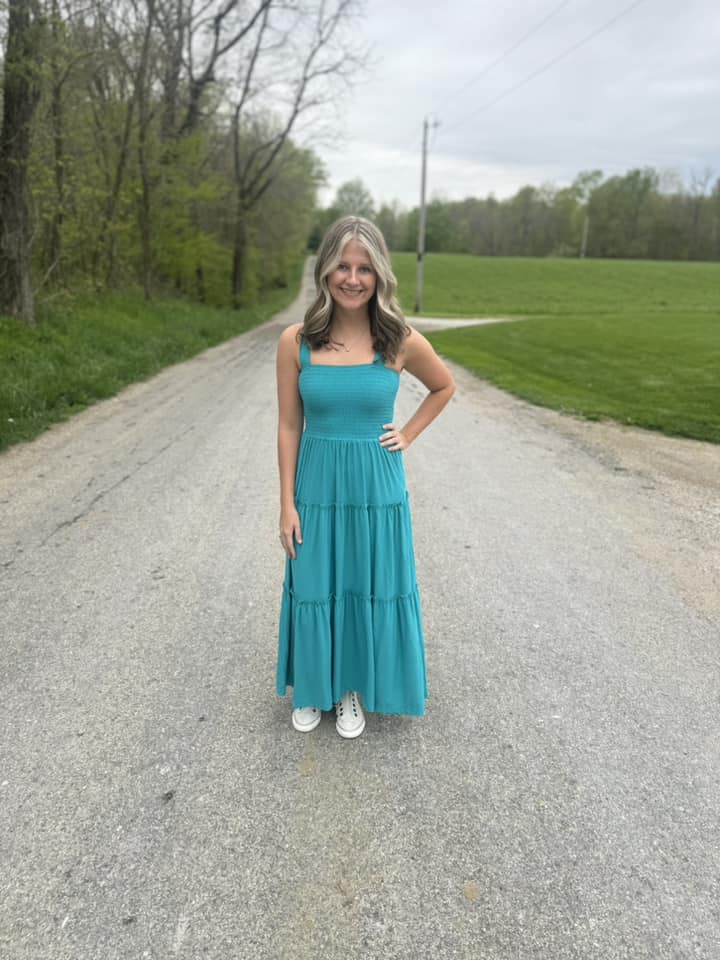 Smocked Tiered MIDI Dress😍. Perfect to pair with a denim jacket or cardigan for those cooler nights. $29.99 - True to Size