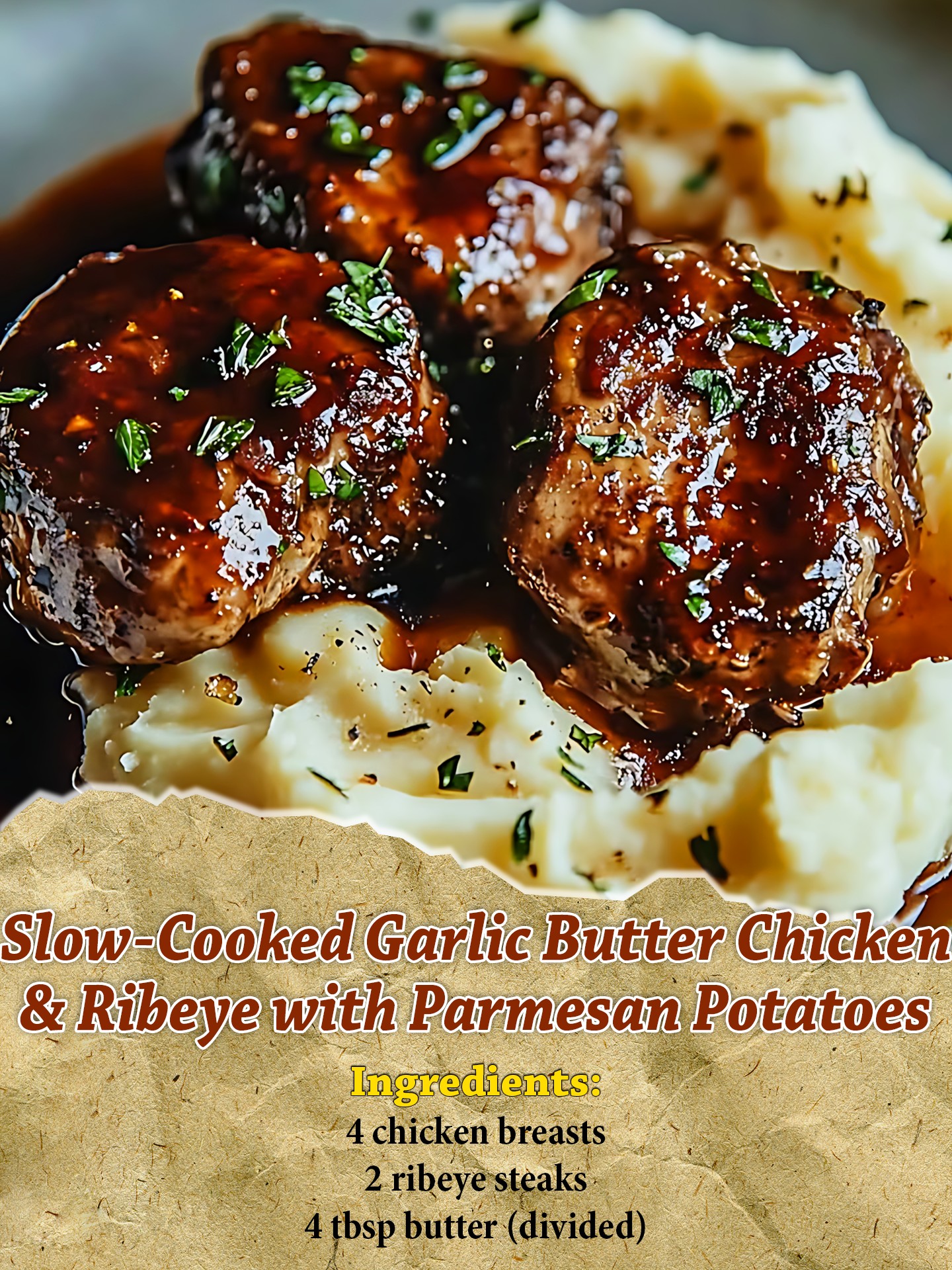 Jesslizs - Slow-Cooked Garlic Butter Chicken & Ribeye with Parmesan ...