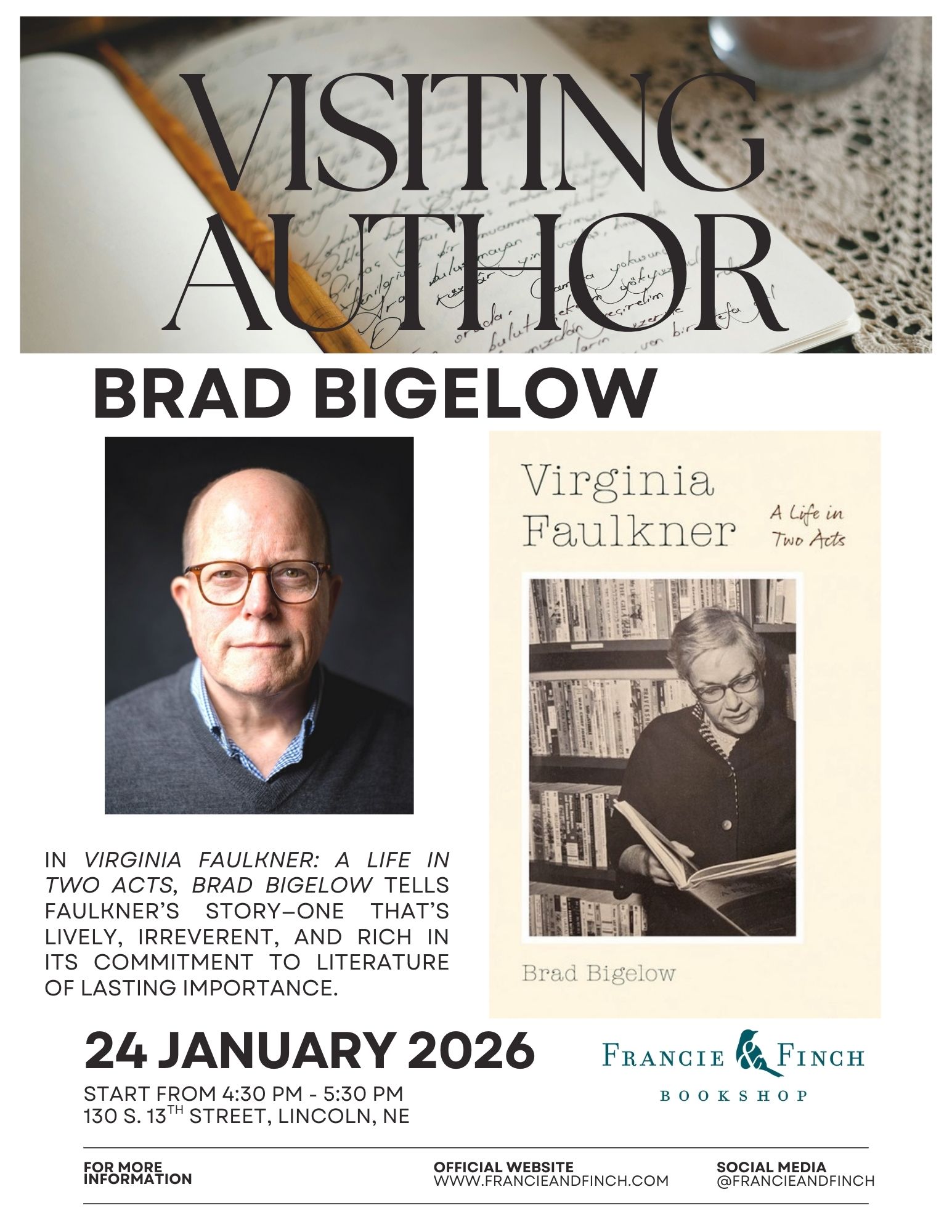 Visiting Author - Brad Bigelow - Virginia Faulkner: A Life in Two Acts