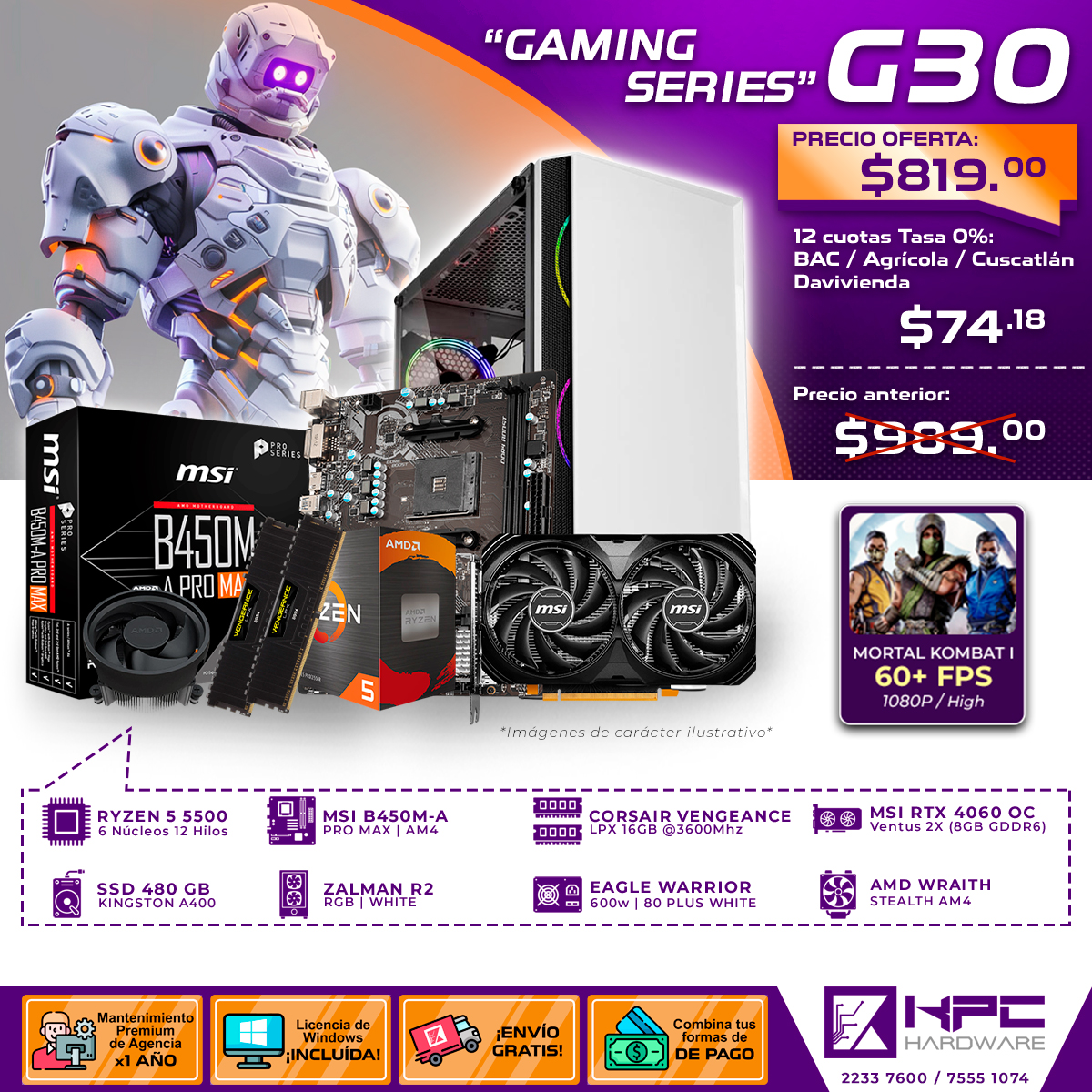 KPC - CASE: ZALMAN R2 / MID TOWER / VIDRIO TEMPLADO / RGB / WHITE ...