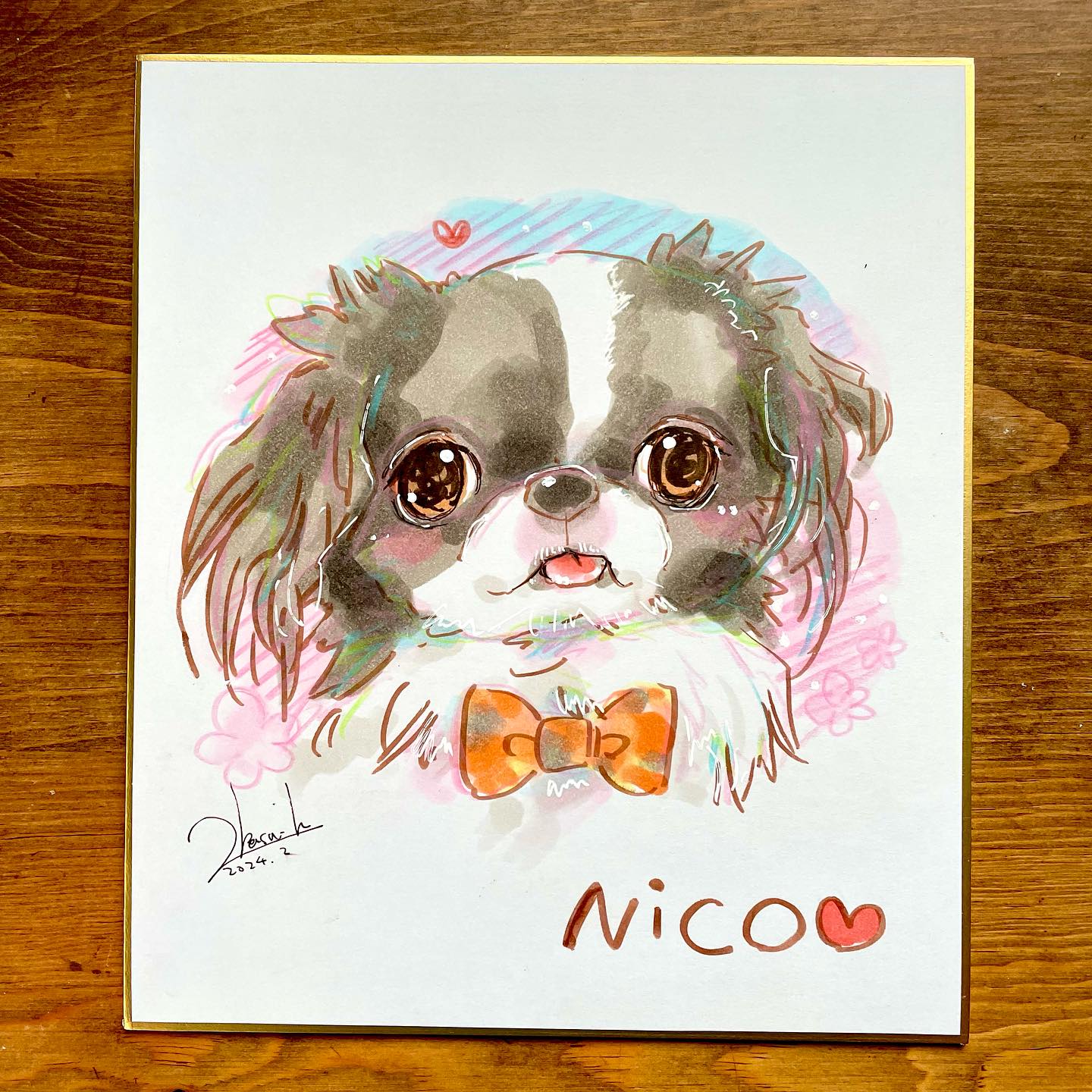 狆の にこちゃんの幸せニッコリ似顔絵を描かせてもらいました♪_〆(ﾟ