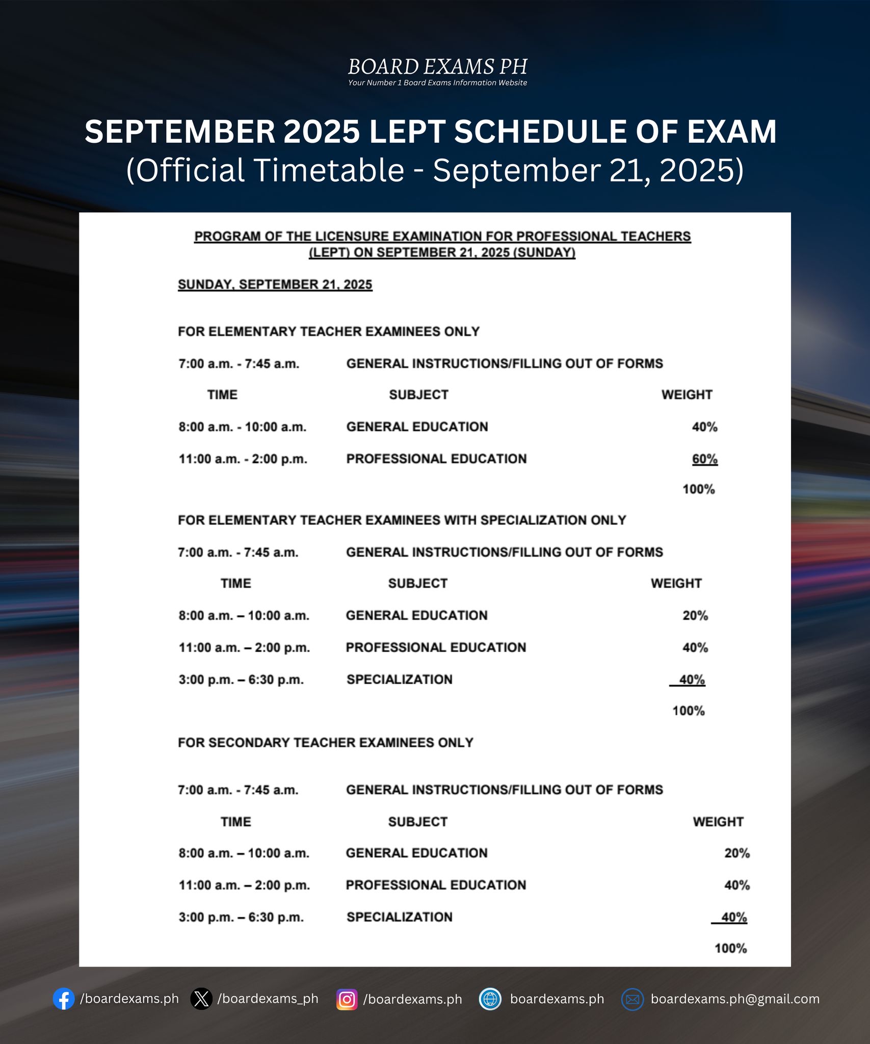Board Exams PH - 𝗦𝗘𝗣𝗧𝗘𝗠𝗕𝗘𝗥 𝟮𝟬𝟮𝟱 𝗟𝗘𝗣𝗧 𝗦𝗖𝗛𝗘𝗗𝗨𝗟𝗘 𝗢𝗙 𝗘𝗫𝗔𝗠... | Facebook