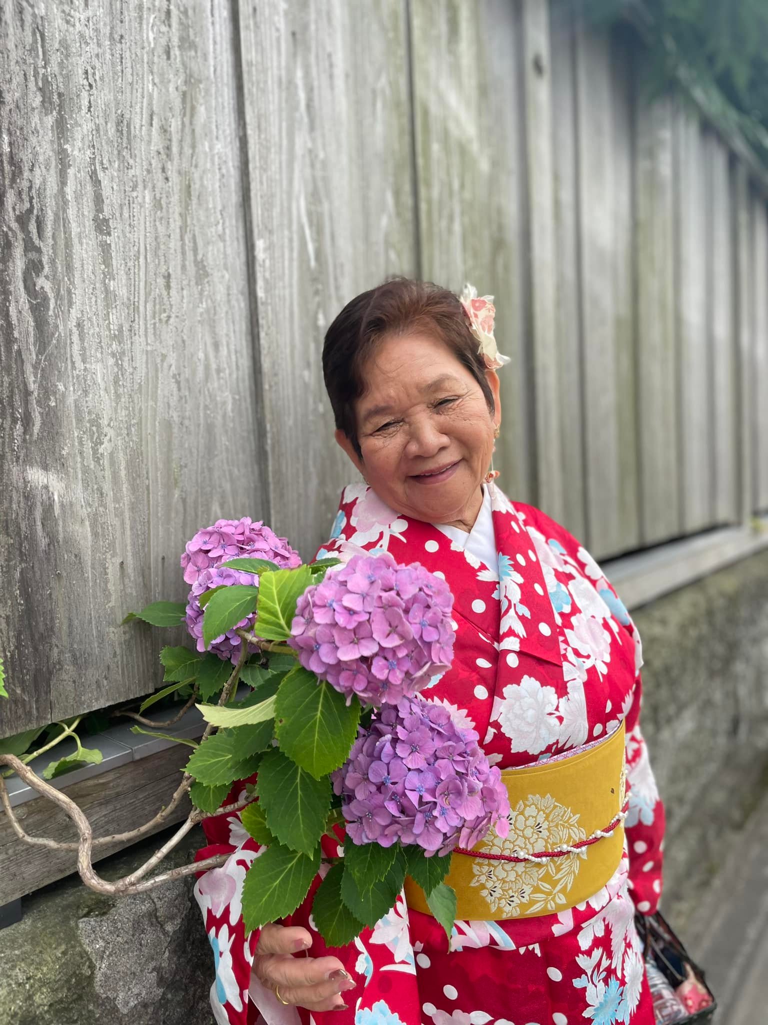 Wearing kimono in Kawagoe with mom