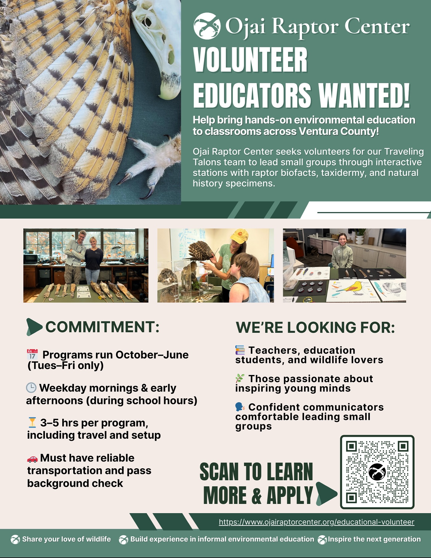 🦉 Love wildlife and teaching?... - The Ojai Raptor Center | Facebook