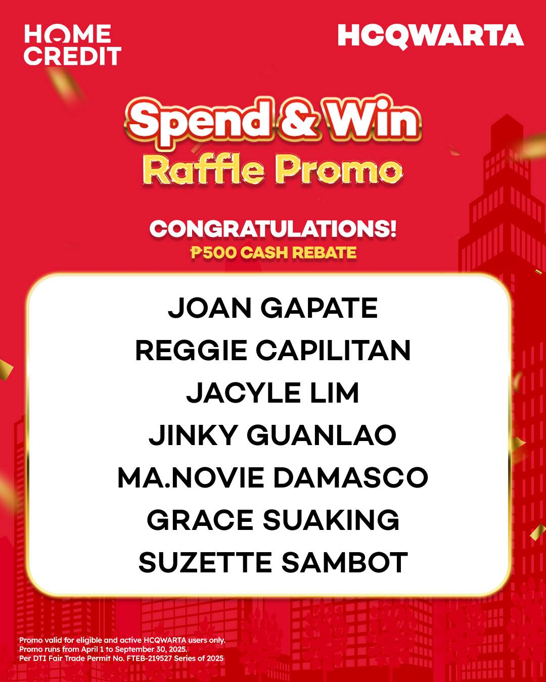 Home Credit PH - Congratulations to our Spend & Win Raffle... | Facebook