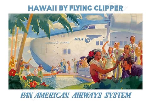 98年旧ロゴHAWAIIAN AIRハワイアン航空オリジナルカレンダーポスター6 Vintage Pan Am poster featuring Kailua Beach in Hawaii
