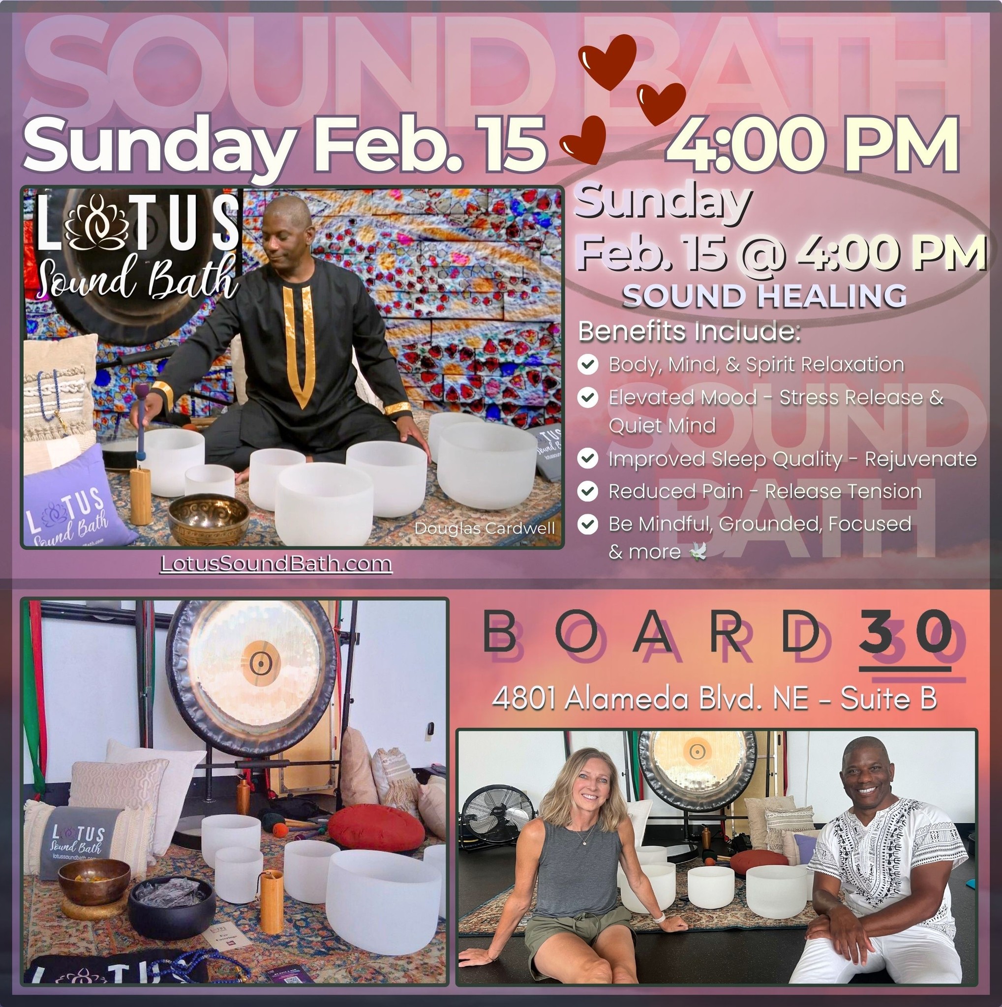 Sound Bath - Vibrational Reset at BOARD30 💞 Sunday - FEB 15 💗