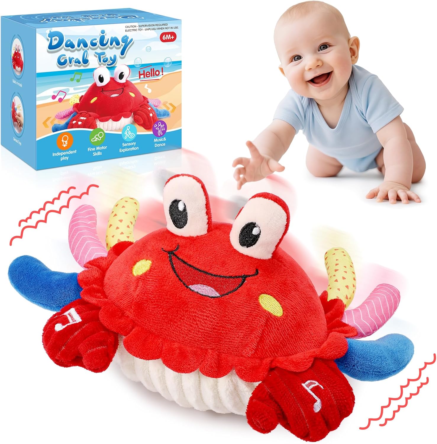 Jouet Crabe Musicant Et Dansant – Musique, Enregistrement Et Lumières, Pour Bébés De 6 à 18 Mois