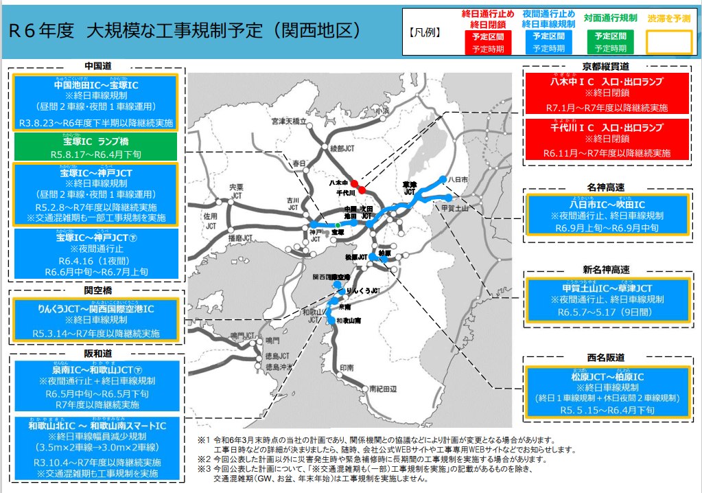 NEXCO西日本 - 👷令和6年度大規模な工事規制予定のお知らせ👷 関西