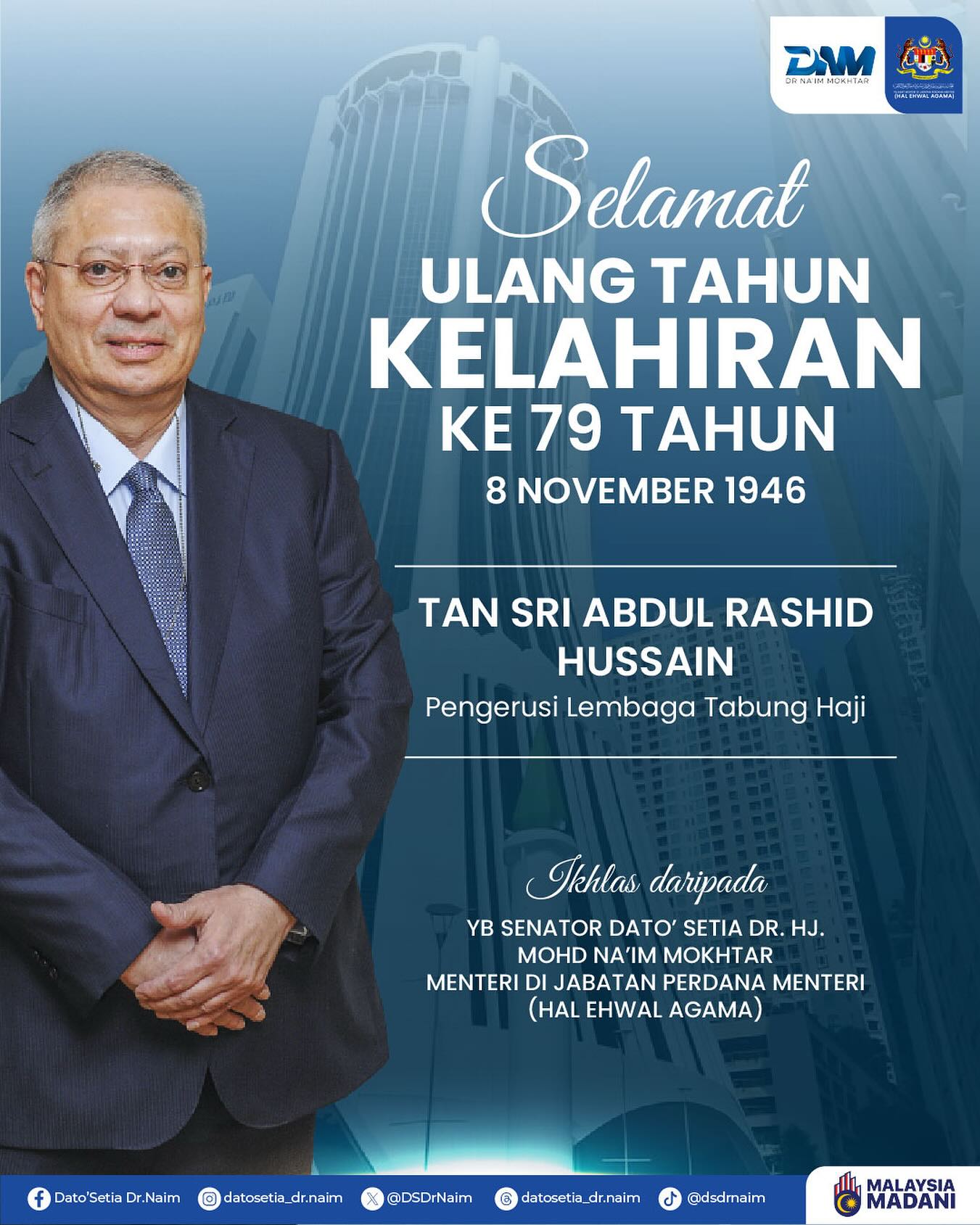 Dato' - Selamat menyambut ulang tahun kelahiran ke-79 kepada Tan Sri ...