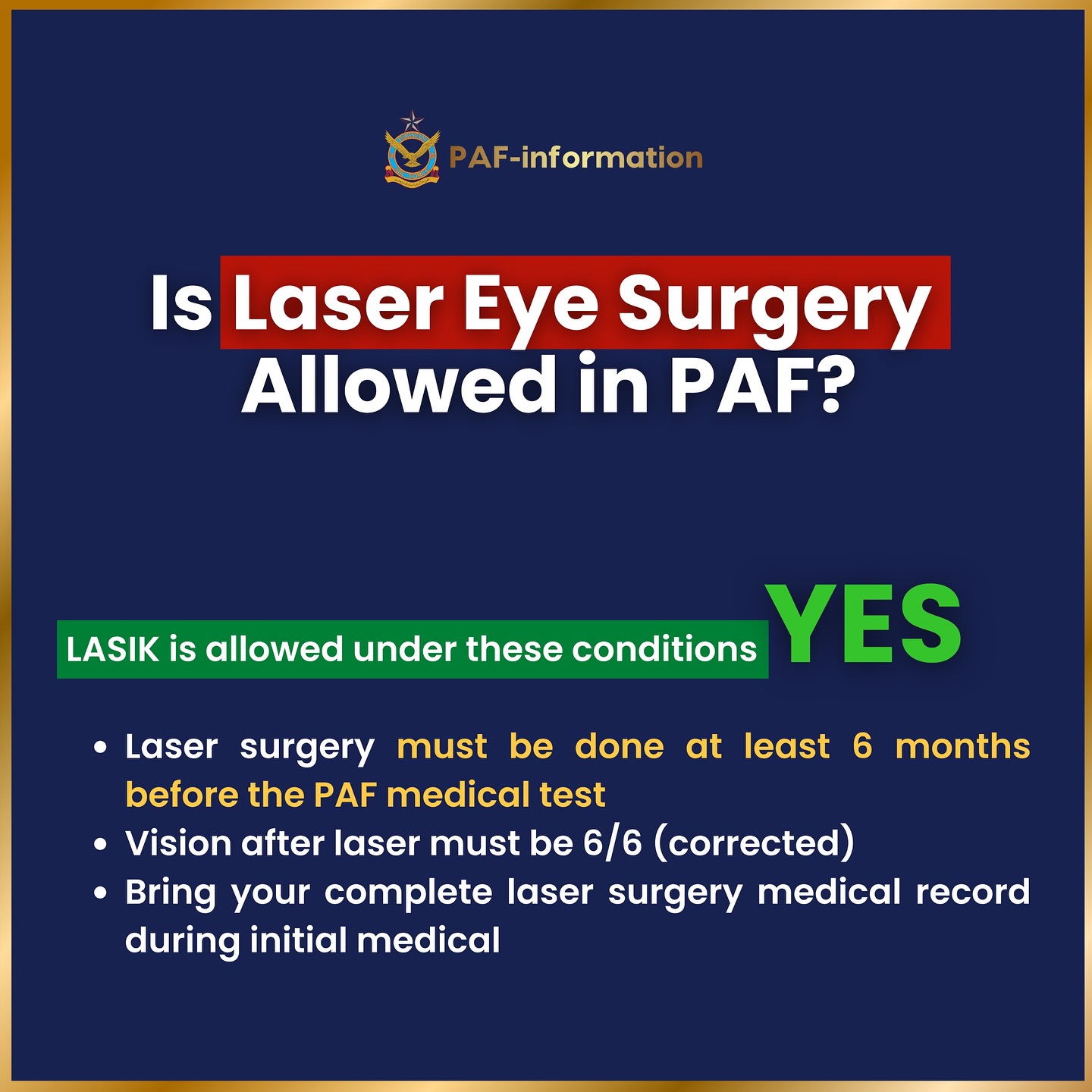Paf Information - 👁️ PAF Eyesight Requirement (With Laser... | Facebook