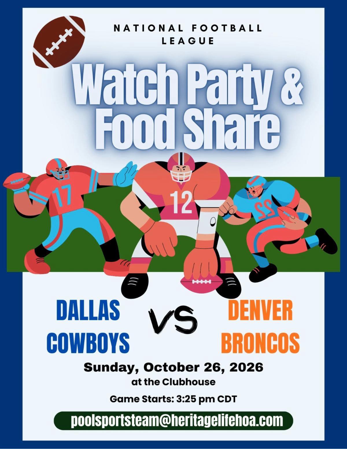 🏈 NFL Watch Party + Potluck! 🏈 Hosted... - Heritage Life HOA | Facebook