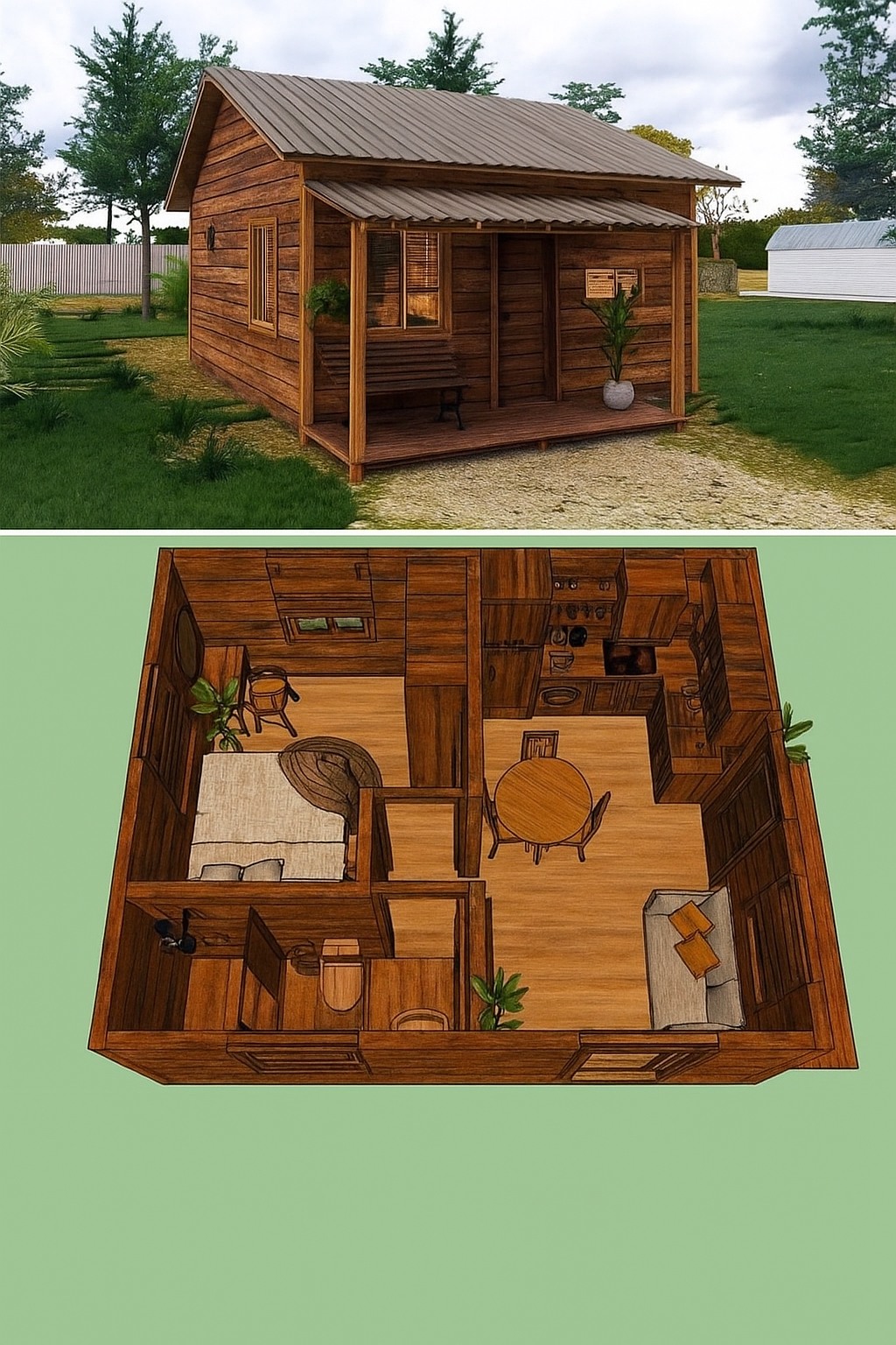 Shed - Rustic Wood Shed Home This compact rustic shed-style tiny home ...