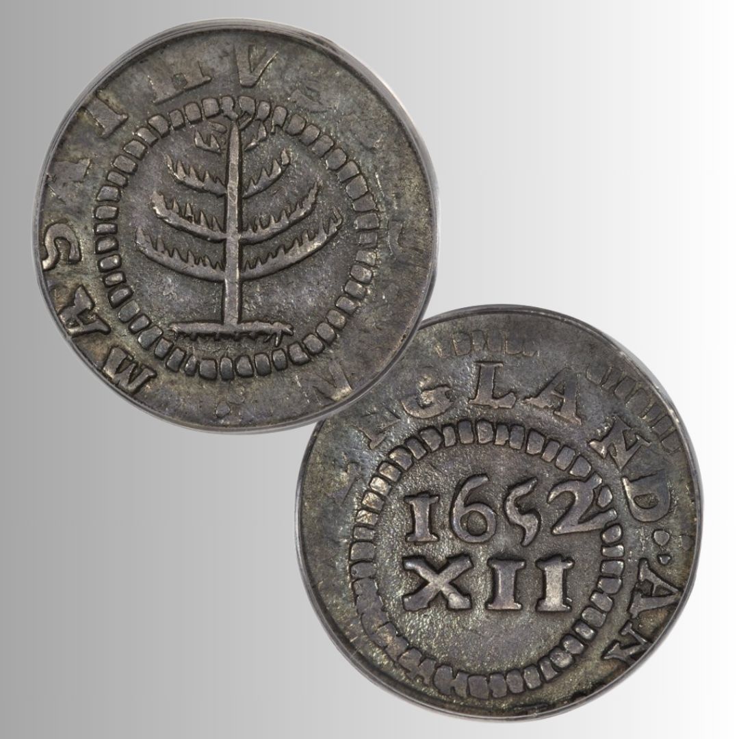 A silver coin minted in colonial Boston in 1652 has sold for $351,912.