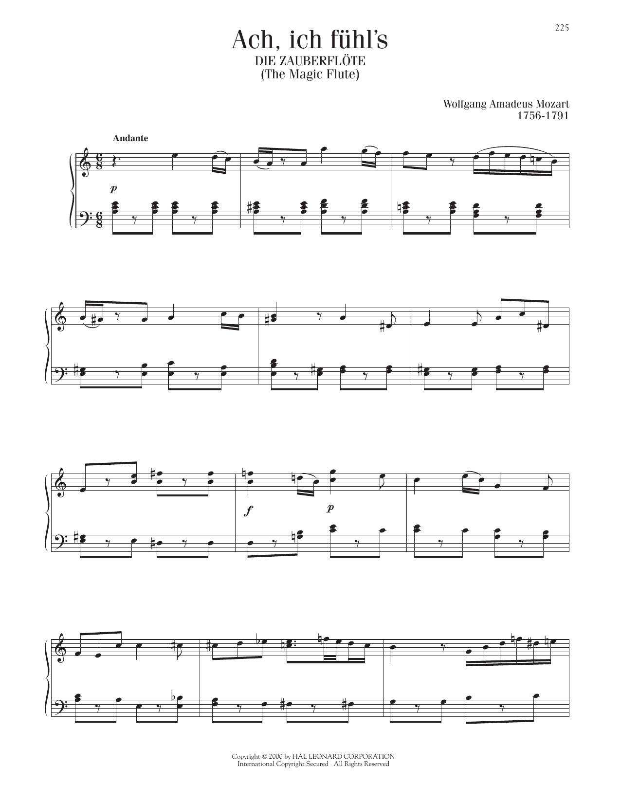 Wolfgang Amadeus Mozart Ach, Ich Fuhl's (The Magic Flute) Sheet