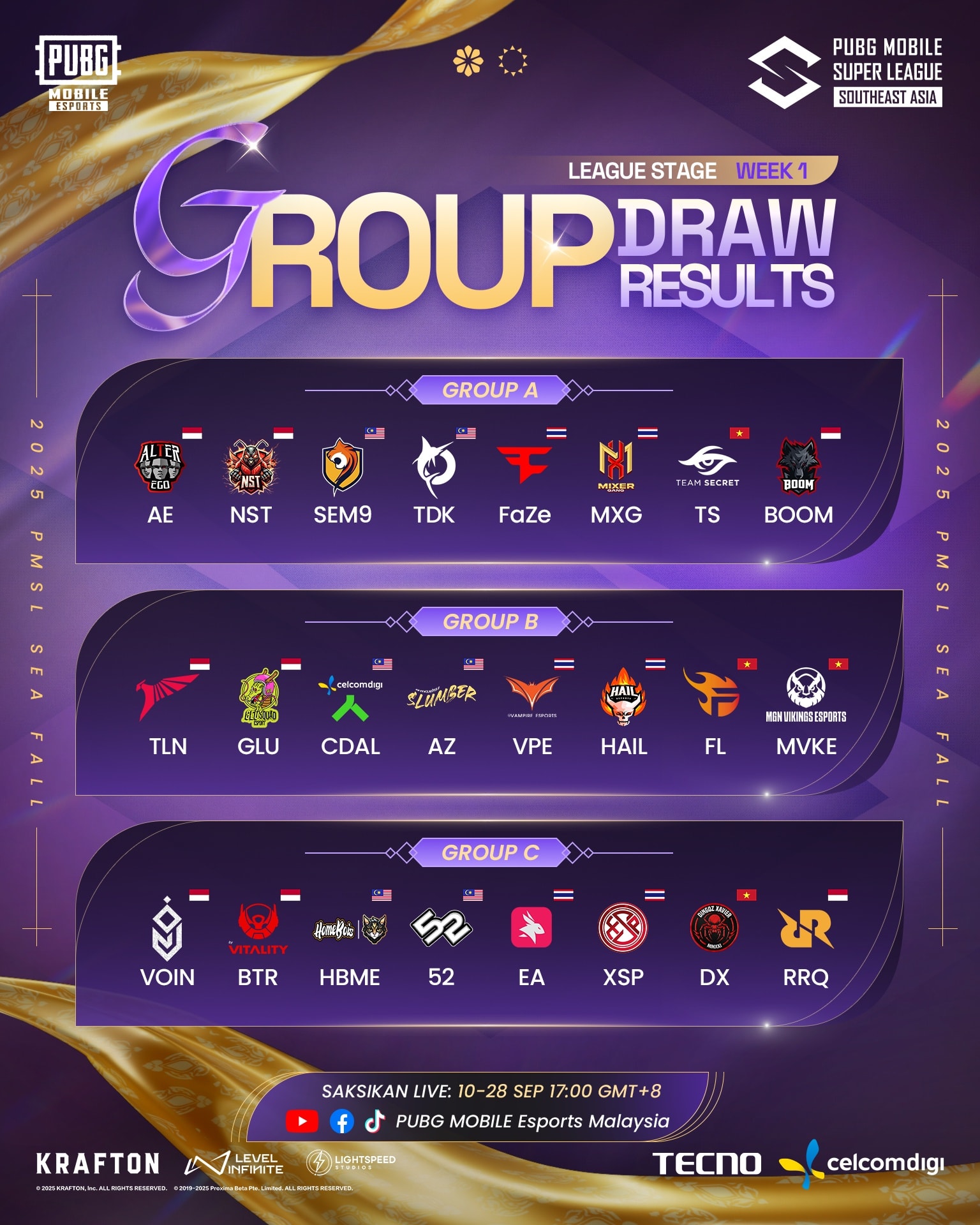 PUBG MOBILE - GROUP DRAW RESULTS ⚔️ Week 1 inilah agihan... | Facebook