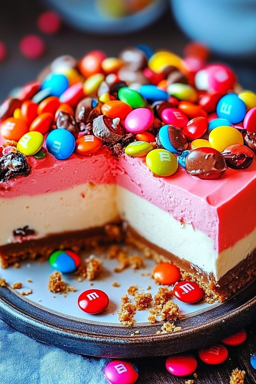 Patricia - No-Bake M&M Snickers Cheesecake This colorful and creamy No ...