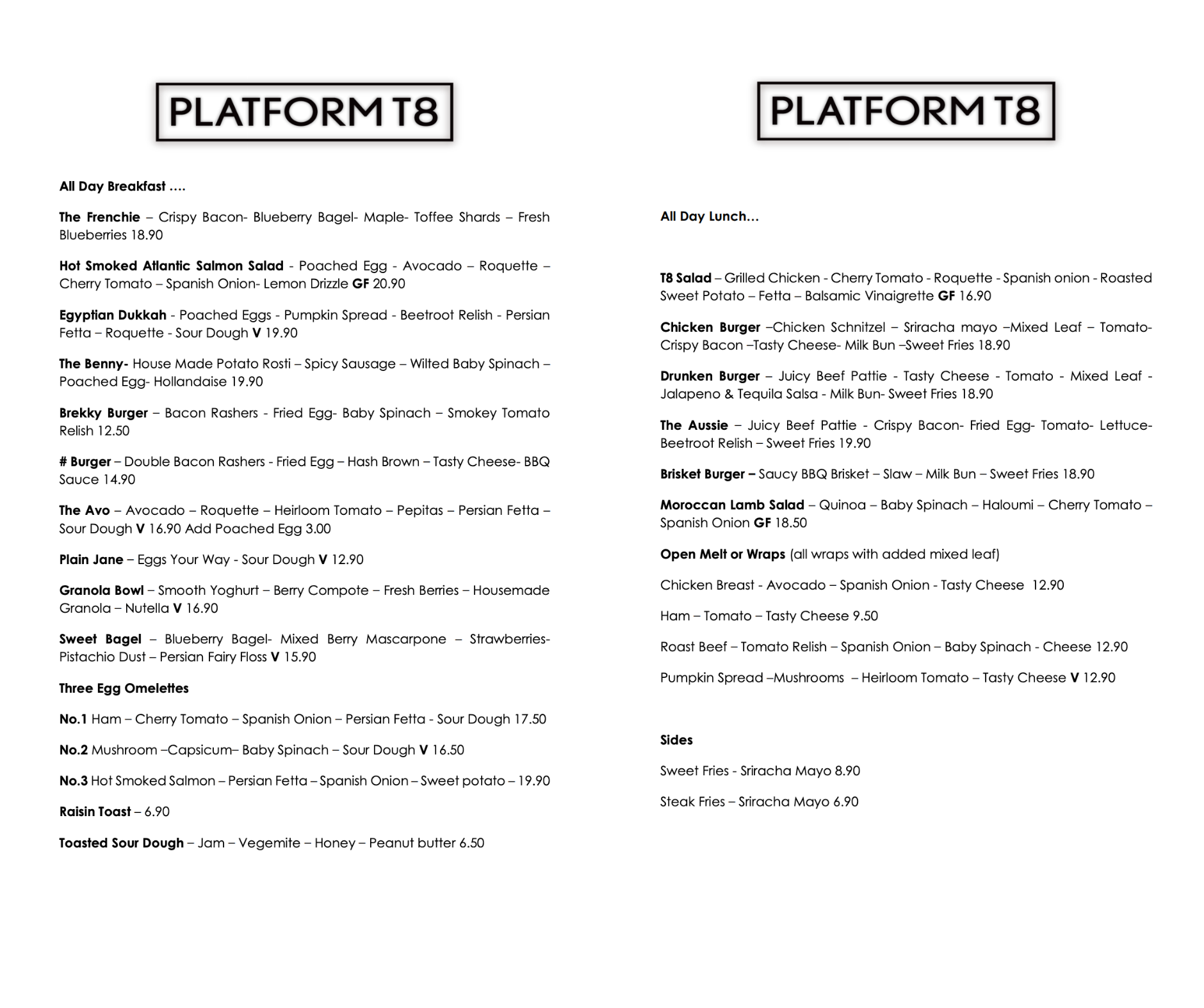 Platform T8 - Our NEW Menu 😍 All Day Breakfast & Lunch... | Facebook