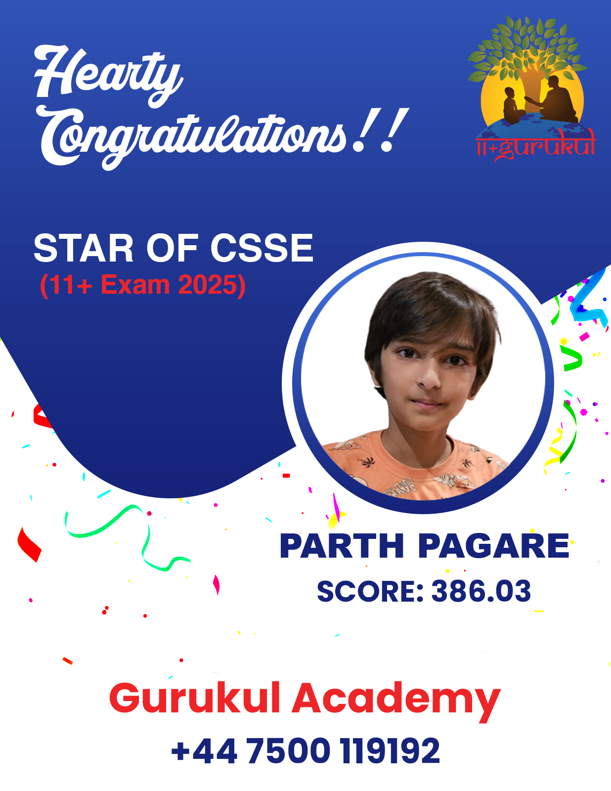 11+ - Congratulations to Parth Pagare for being our Star of CSSE 2025 ...