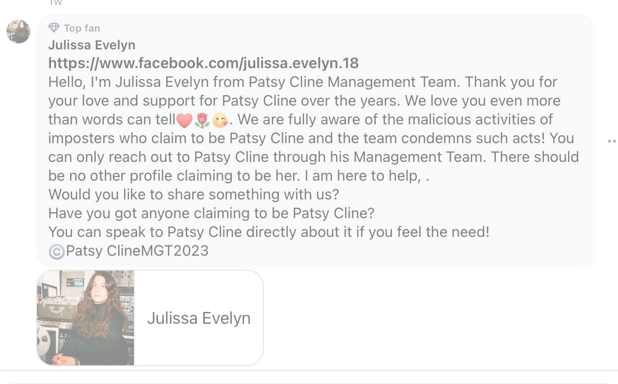 Patsy - ATTENTION!! BE AWARE OF IMPOSTERS!! THERE IS NO PATSY CLINE ...