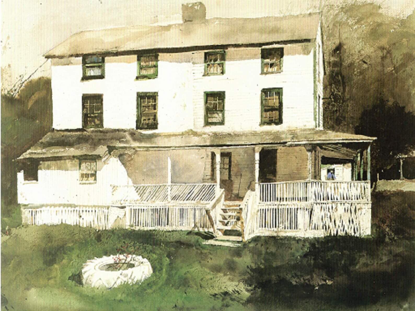 アンドリュー・ワイエス「Paso Robles Farmhouse」 Andrew Wyeth's 1977 watercolor 'two family' depicts Winfield-Davis