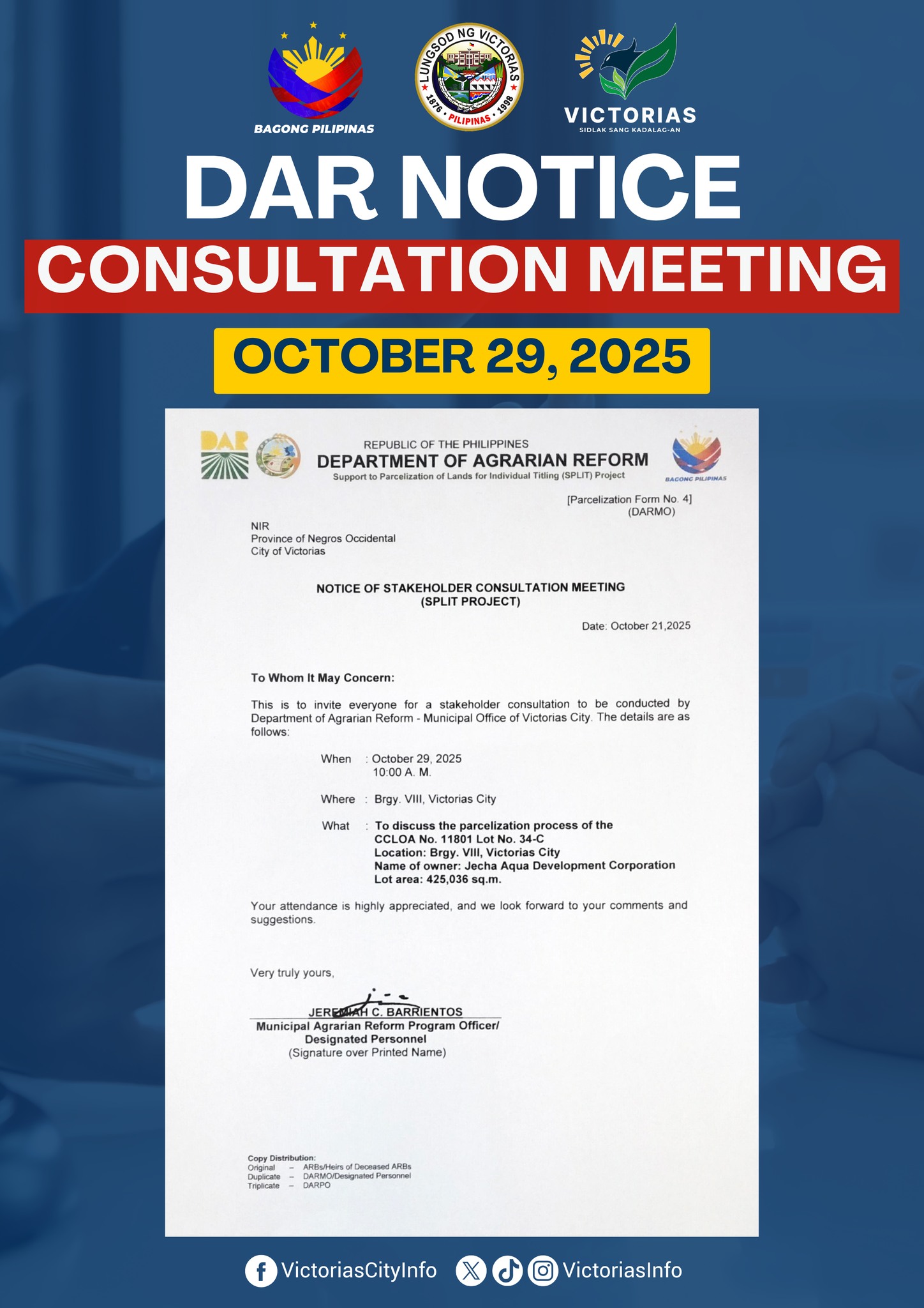 Victorias - ANNOUNCEMENT. The Department of Agrarian Reform (DAR ...