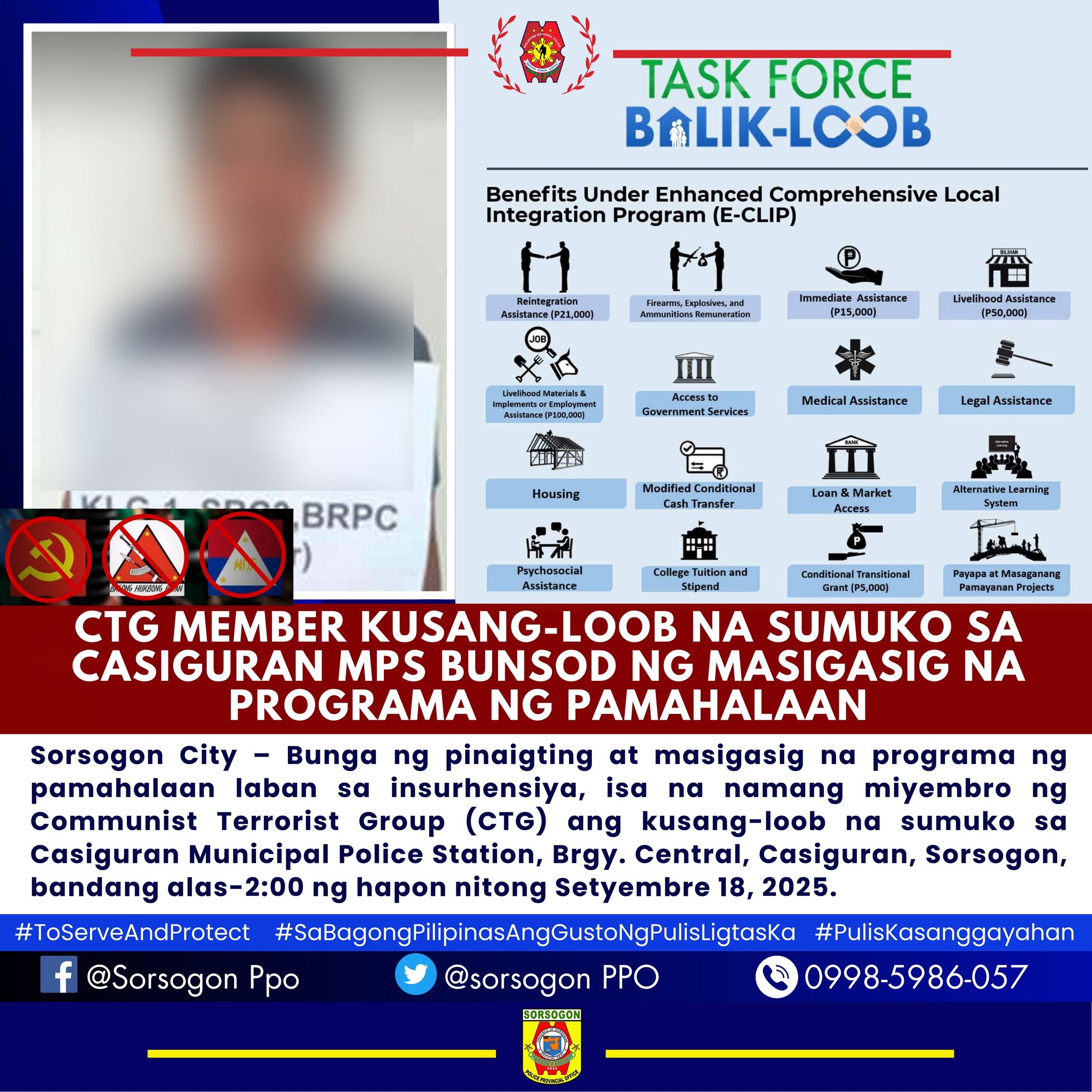 Sorsogon - CTG MEMBER KUSANG-LOOB NA SUMUKO SA CASIGURAN MPS BUNSOD NG ...