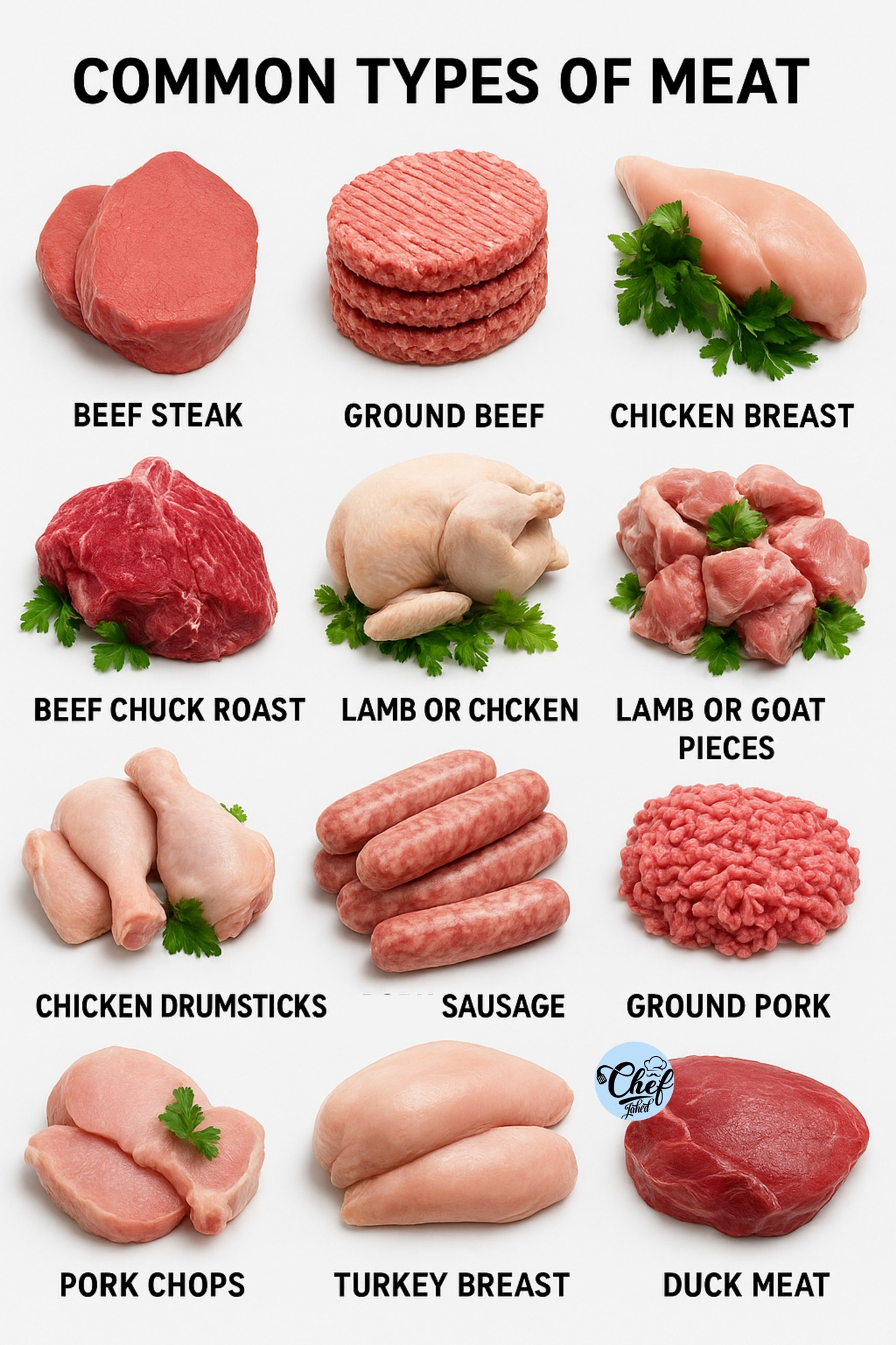 Chef Jahed - COMMON TYPES OF MEAT Beef: Beef steak, ground... | Facebook