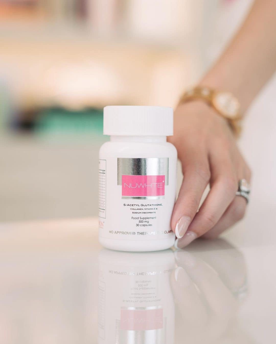 nuwhite premium glutathione Meet these powerful duo!  Not only brightens your skin but keeps it healthy too!  With S-Acetyl & Nuwhite Vitamin C Plus, you can achieve a whiter, glowing complexion Just one capsule a day