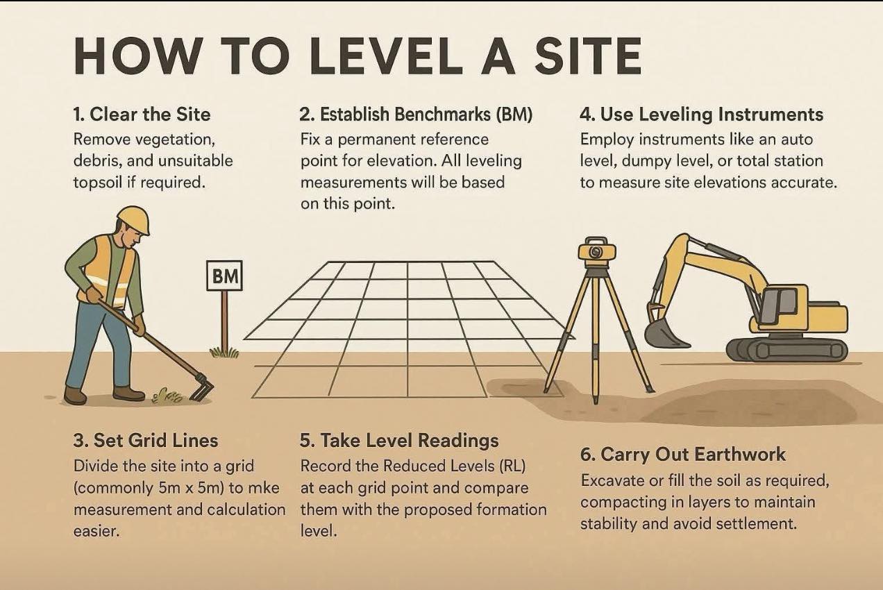 Engineering - 🏗️ How to Level a Site in Construction 🧱 1. Site Clearing ...