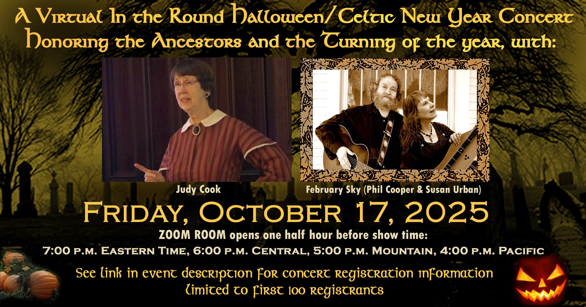 Halloween/Samhain/Celtic New Year Concert with Judy Cook & February Sky