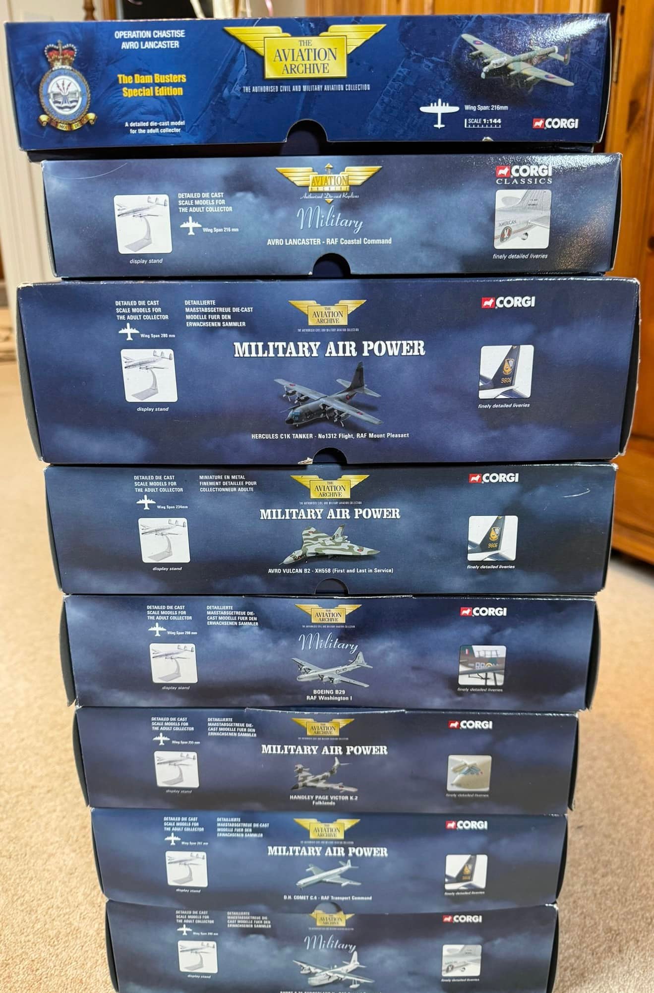 Diecast models of various military aircraft